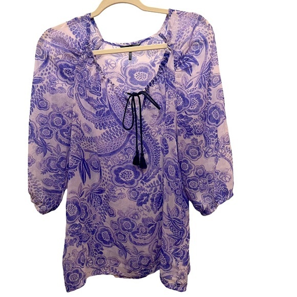 Daisy Fuentes Top Purple and White Size Large - Picture 1 of 6